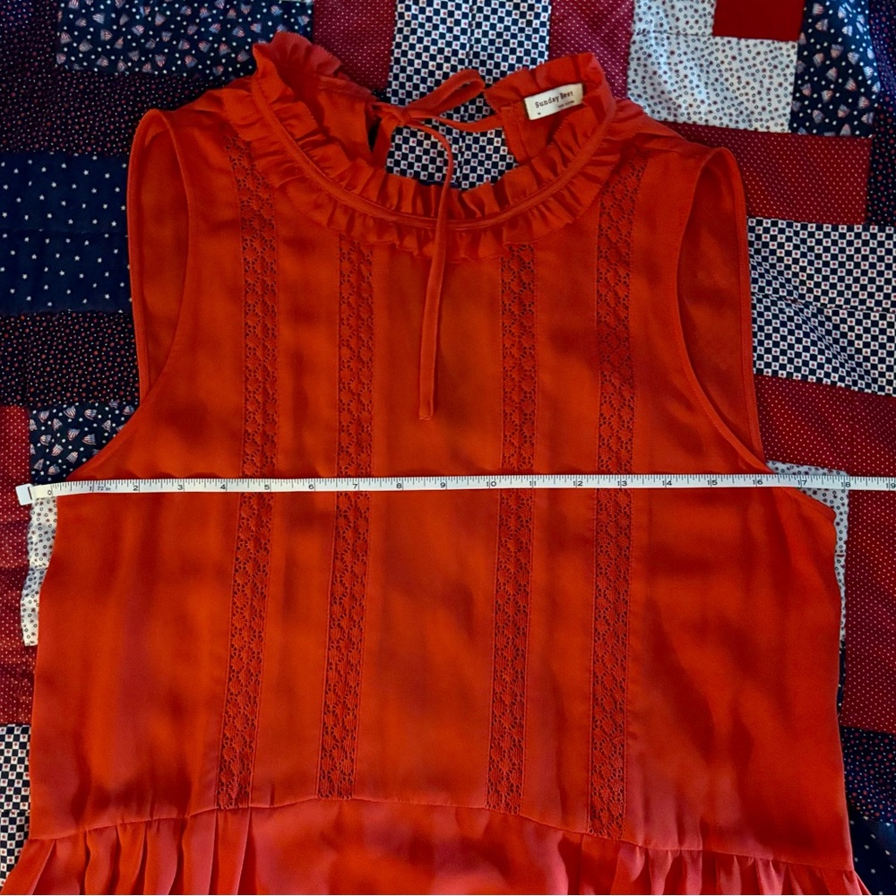 Anthropologie Sunday Best Chiffon Eyelet Dress in Poppy Red - Size Medium - Picture 6 of 9